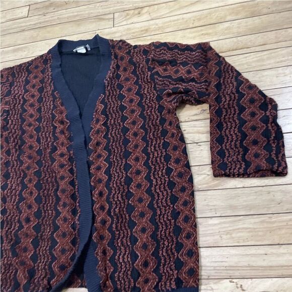 Vintage MIMOSA USA Open Cardigan Chunk Knit Brown Black Rayon Blend Gran Retro L - Picture 16 of 16